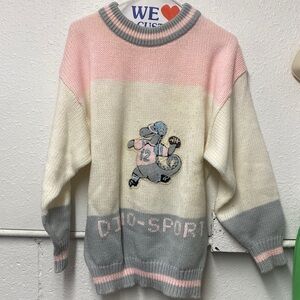 Vintage 80s - Pink  and Gray Dinosaur football emblem Sweater